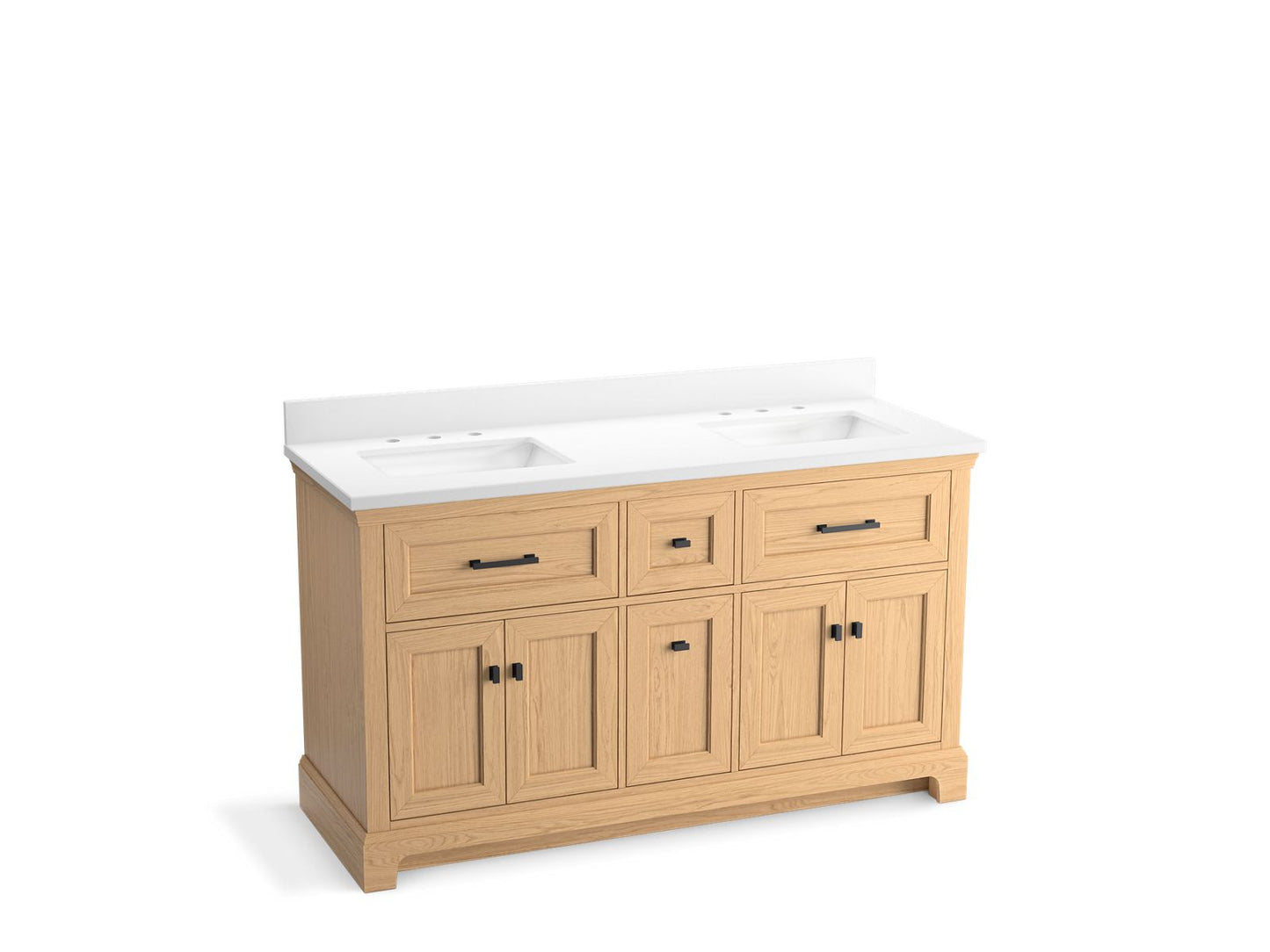 KOHLER K-29263-BD1-WEK Charlemont 60" Bathroom Vanity Cabinet With Sinks And Quartz Top In Light Oak