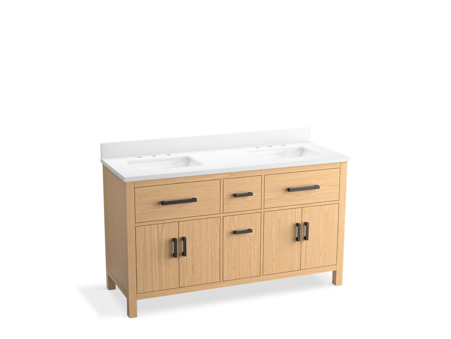 KOHLER K-40641-BD1-WEK Kresla 60" Bathroom Vanity Cabinet With Sinks And Quartz Top In Light Oak