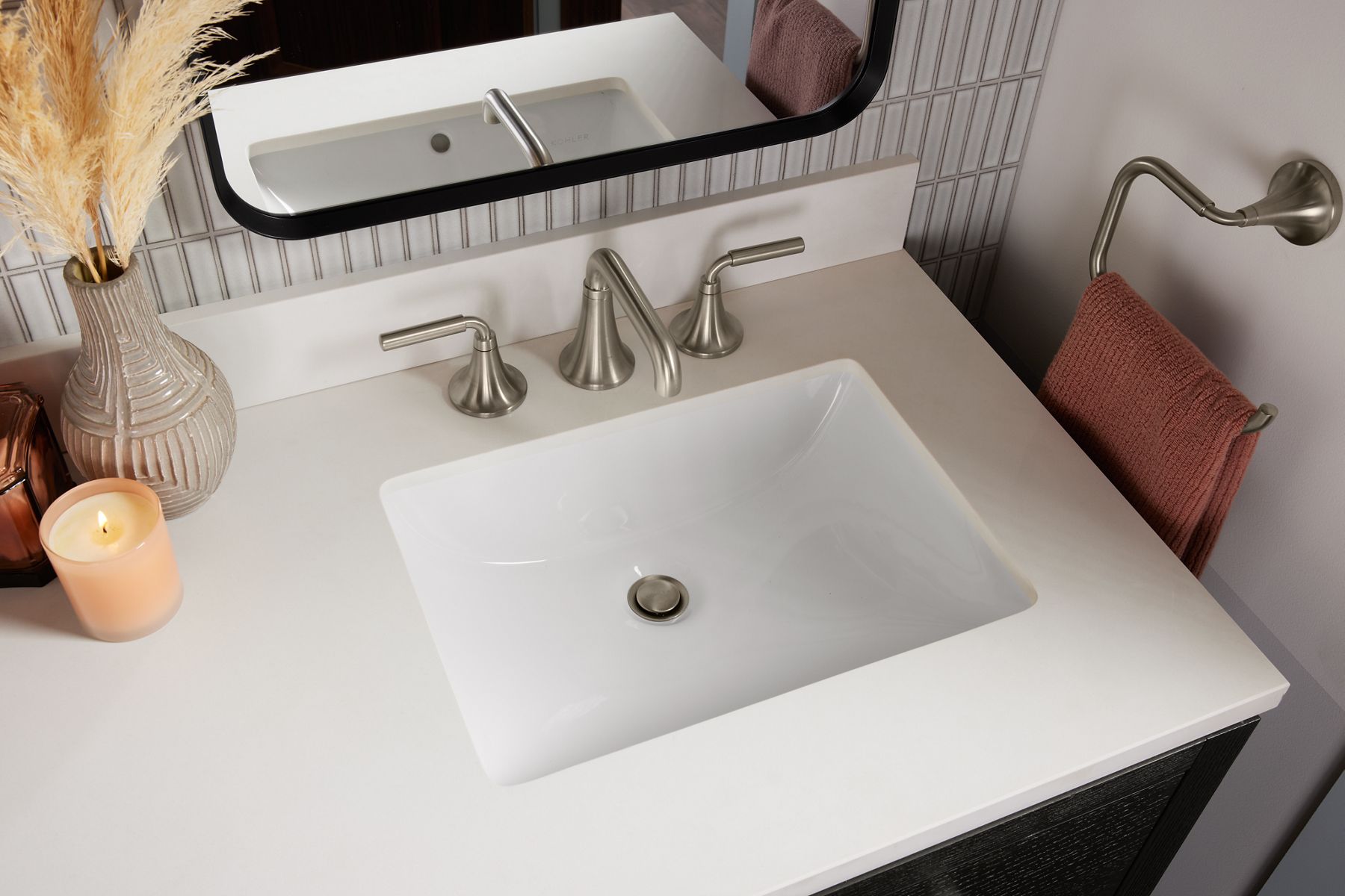KOHLER K-40641-BD1-WEK Kresla 60" Bathroom Vanity Cabinet With Sinks And Quartz Top - Light Oak