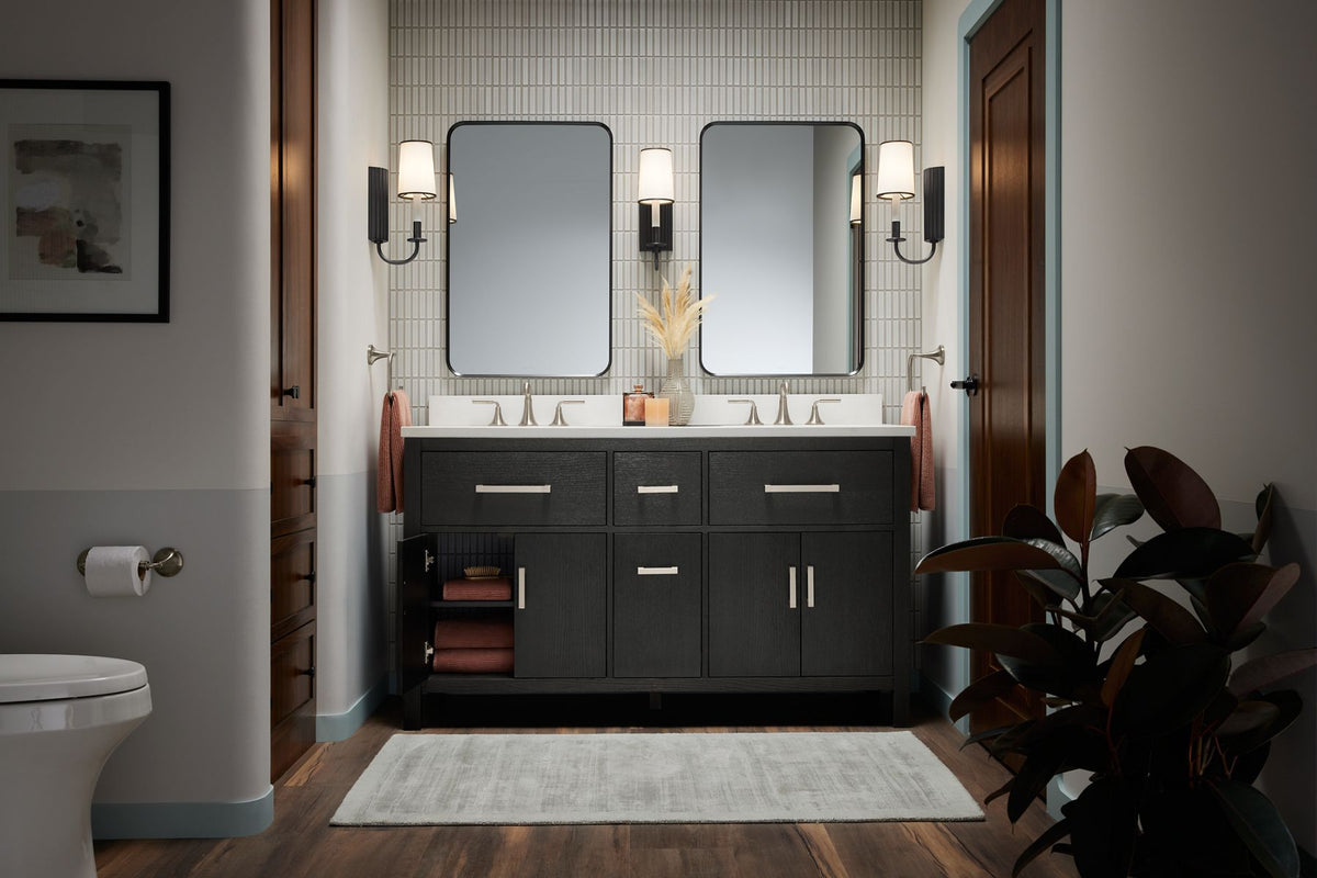KOHLER K-40641-BD1-WEK Kresla 60" Bathroom Vanity Cabinet With Sinks And Quartz Top - Light Oak