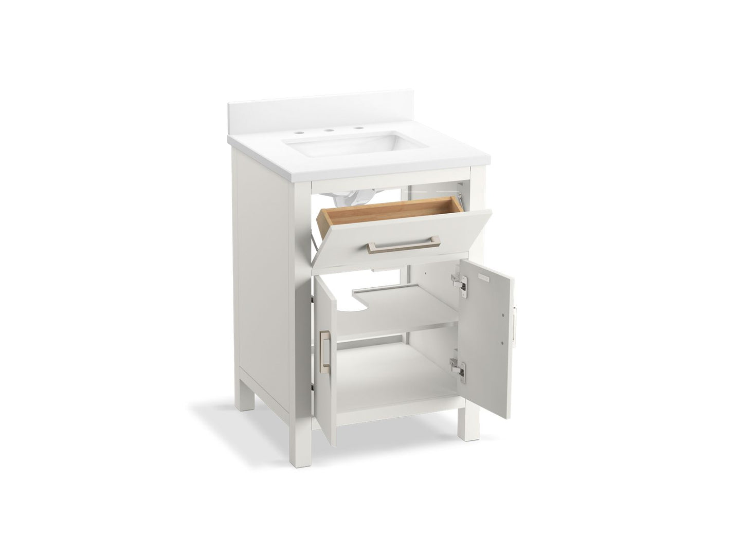 KOHLER K-40637-BD1-0 Kresla 24" Bathroom Vanity Cabinet With Sink And Quartz Top In White