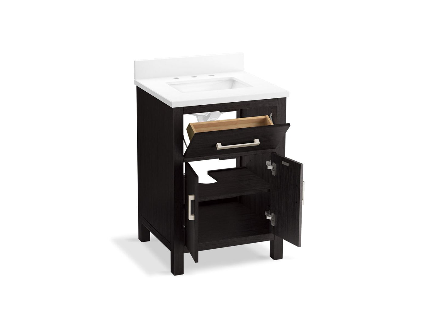 KOHLER K-40637-BD1-BWK Kresla 24" Bathroom Vanity Cabinet With Sink And Quartz Top In Carbon Oak