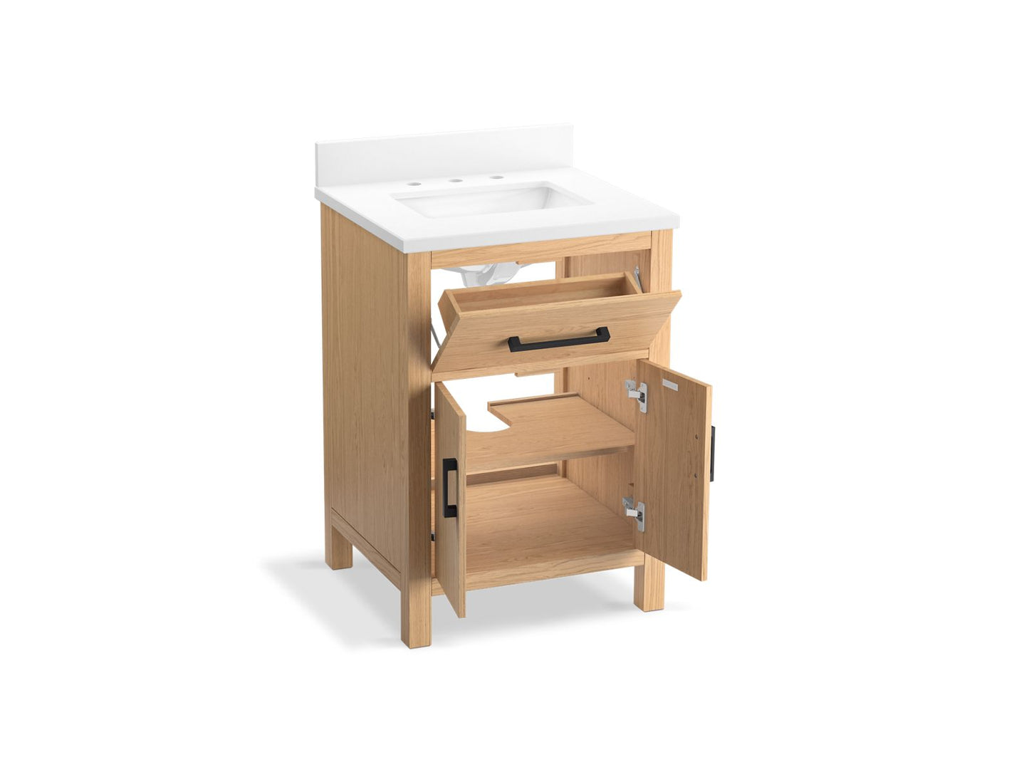 KOHLER K-40637-BD1-WEK Kresla 24" Bathroom Vanity Cabinet With Sink And Quartz Top In Light Oak