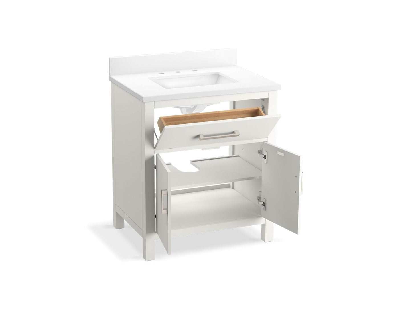 KOHLER K-40638-BD1-0 Kresla 30" Bathroom Vanity Cabinet With Sink And Quartz Top In White