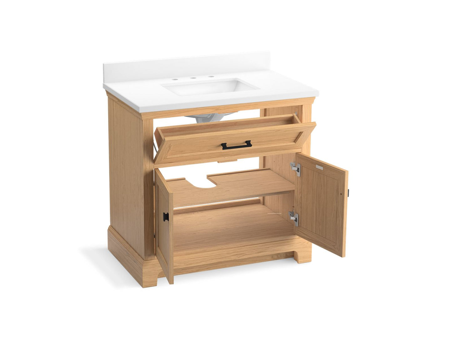 KOHLER K-29261-BD1-WEK Charlemont 36" Bathroom Vanity Cabinet With Sink And Quartz Top In Light Oak