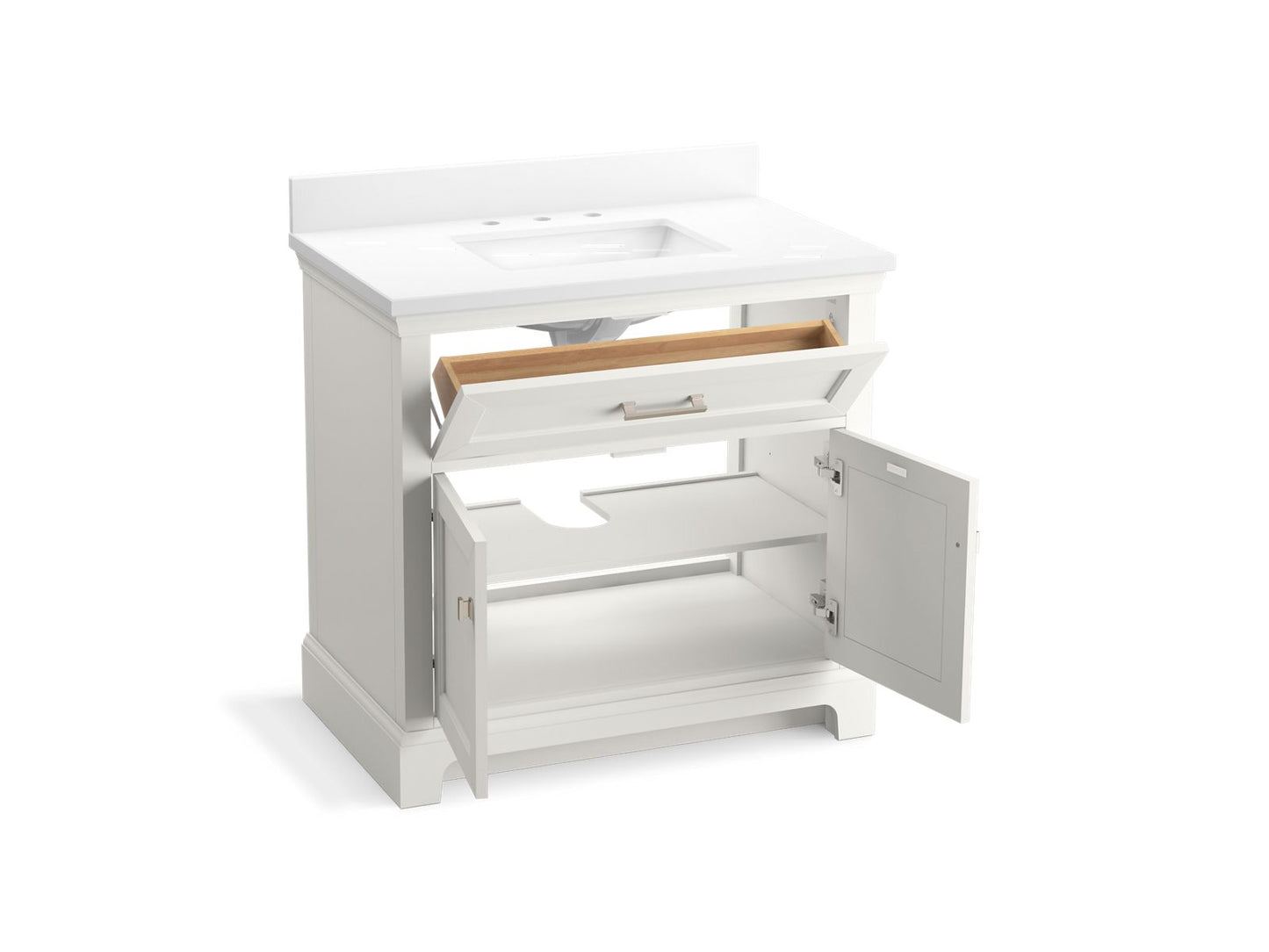 KOHLER K-29261-BD1-0 Charlemont 36" Bathroom Vanity Cabinet With Sink And Quartz Top In White