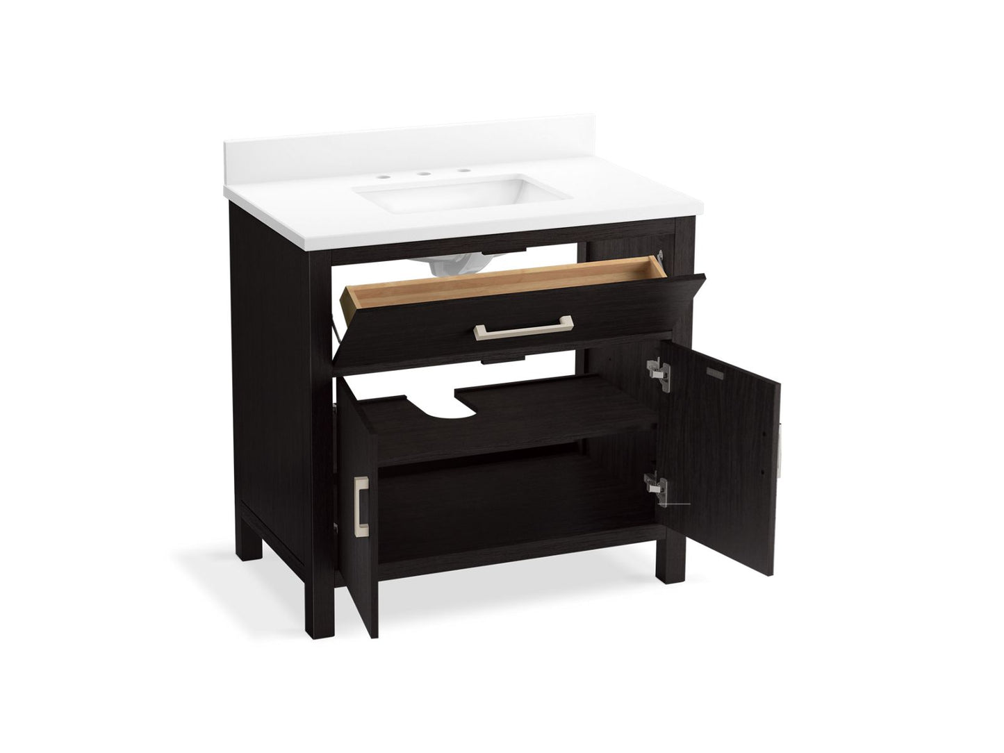 KOHLER K-40639-BD1-BWK Kresla 36" Bathroom Vanity Cabinet With Sink And Quartz Top In Carbon Oak