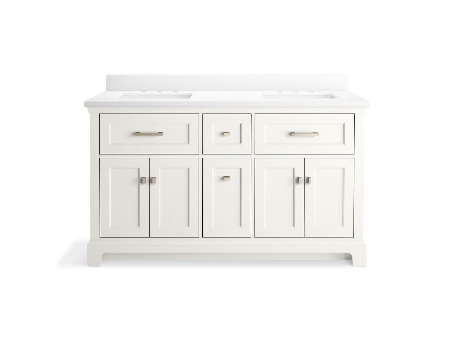 KOHLER K-29263-BD1-0 Charlemont 60" Bathroom Vanity Cabinet With Sinks And Quartz Top In White