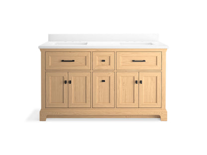 KOHLER K-29263-BD1-WEK Charlemont 60" Bathroom Vanity Cabinet With Sinks And Quartz Top In Light Oak