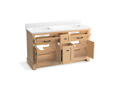 KOHLER K-29263-BD1-WEK Charlemont 60" Bathroom Vanity Cabinet With Sinks And Quartz Top In Light Oak