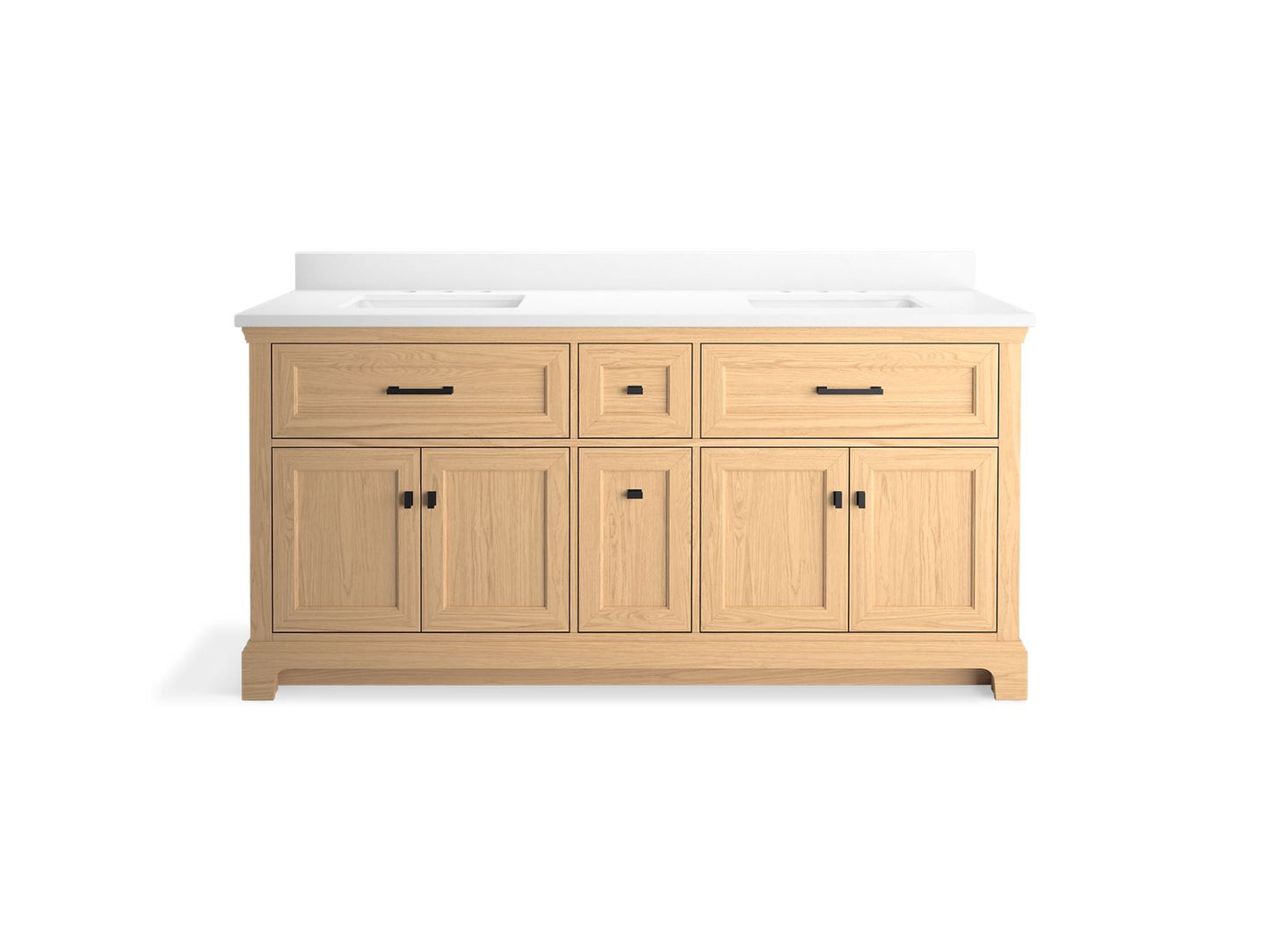 KOHLER K-29264-BD1-WEK Charlemont 72" Bathroom Vanity Cabinet With Sinks And Quartz Top In Light Oak