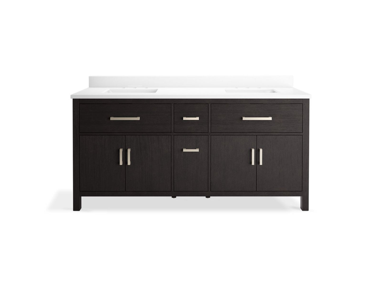 KOHLER K-40642-BD1-BWK Kresla 72" Bathroom Vanity Cabinet With Sinks And Quartz Top In Carbon Oak