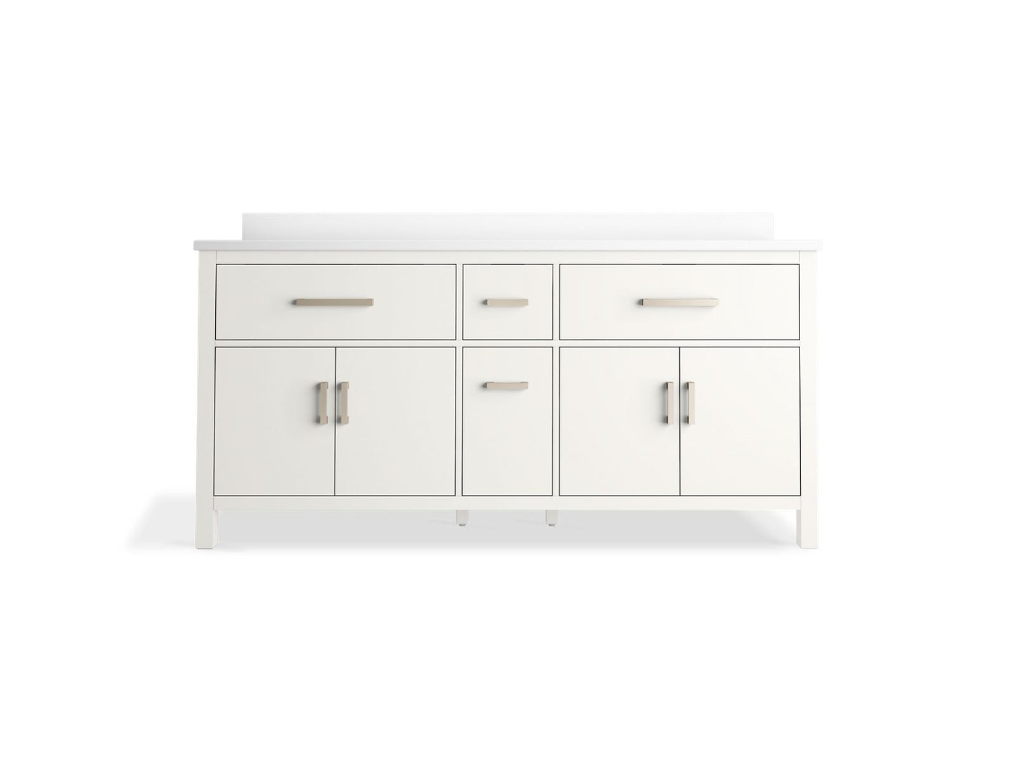 KOHLER K-40642-BD1-0 Kresla 72" Bathroom Vanity Cabinet With Sinks And Quartz Top In White