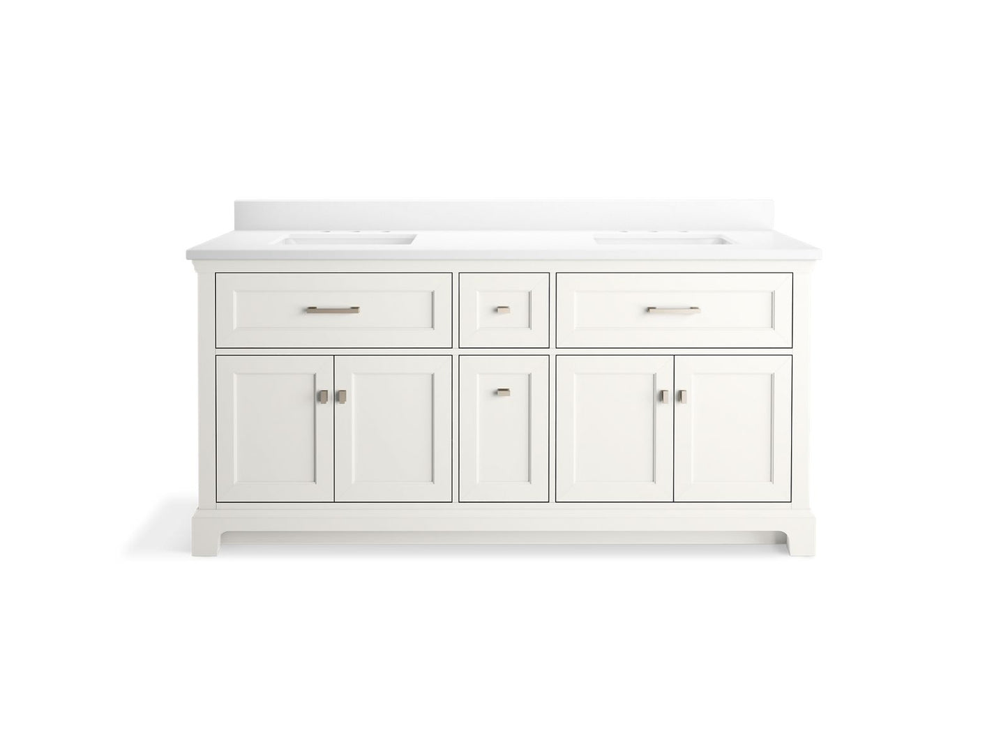 KOHLER K-29264-BD1-0 Charlemont 72" Bathroom Vanity Cabinet With Sinks And Quartz Top In White