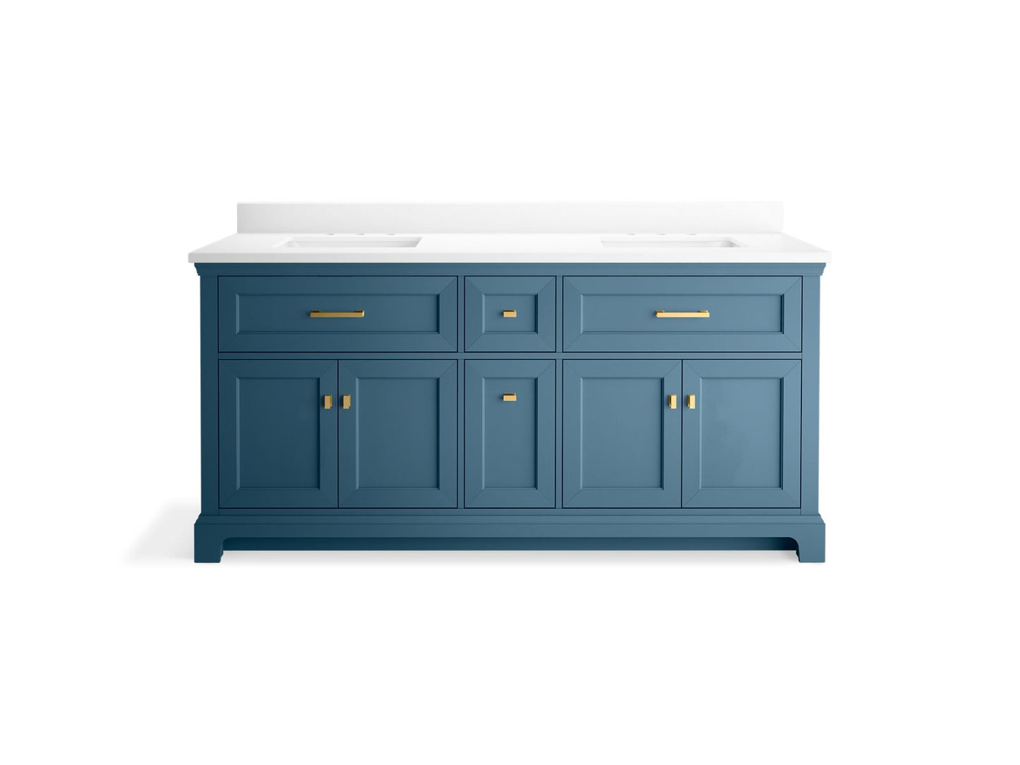 KOHLER K-29264-BD1-TDB Charlemont 72" Bathroom Vanity Cabinet With Sinks And Quartz Top In Tidal Blue