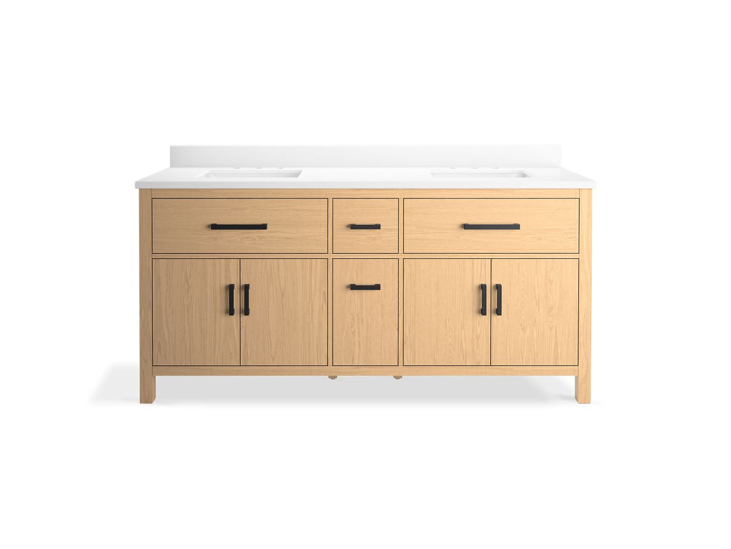 KOHLER K-40642-BD1-WEK Kresla 72" Bathroom Vanity Cabinet With Sinks And Quartz Top In Light Oak