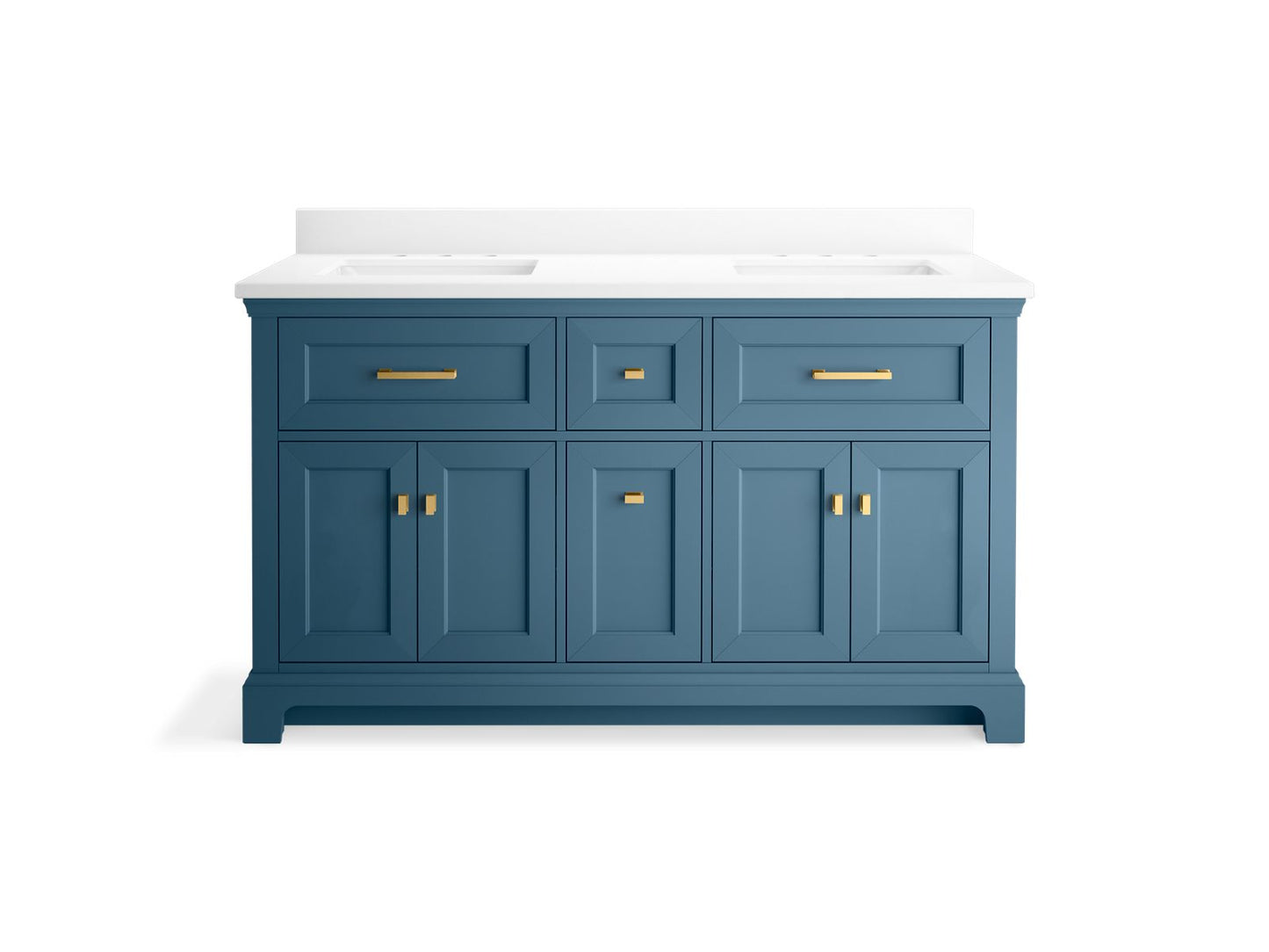 KOHLER K-29263-BD1-TDB Charlemont 60" Bathroom Vanity Cabinet With Sinks And Quartz Top In Tidal Blue