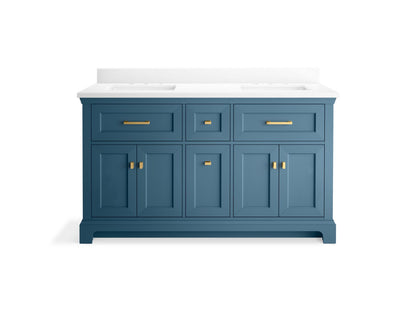 KOHLER Charlemont 60" bathroom vanity cabinet with sinks and quartz top - Tidal Blue, K-29263-BD1-TDB