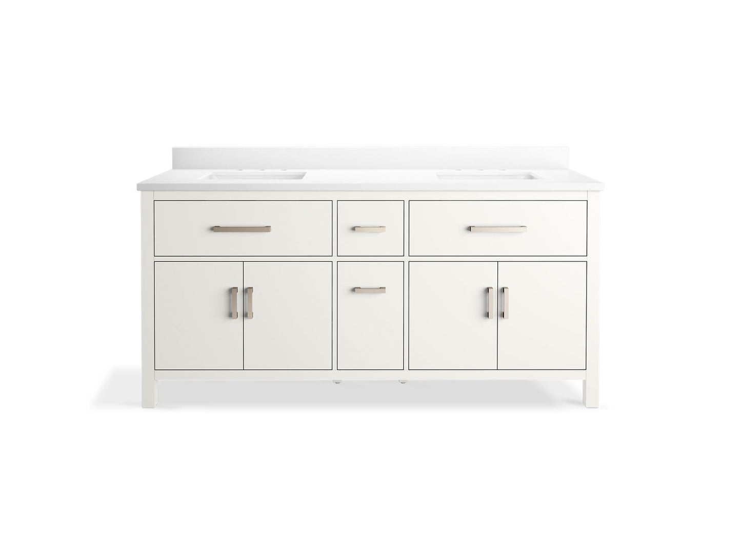 KOHLER K-40642-BD1-0 Kresla 72" Bathroom Vanity Cabinet With Sinks And Quartz Top In White