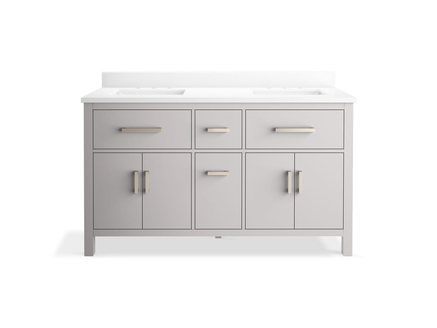 KOHLER K-40641-BD1-AGA Kresla 60" Bathroom Vanity Cabinet With Sinks And Quartz Top In Atmos Grey