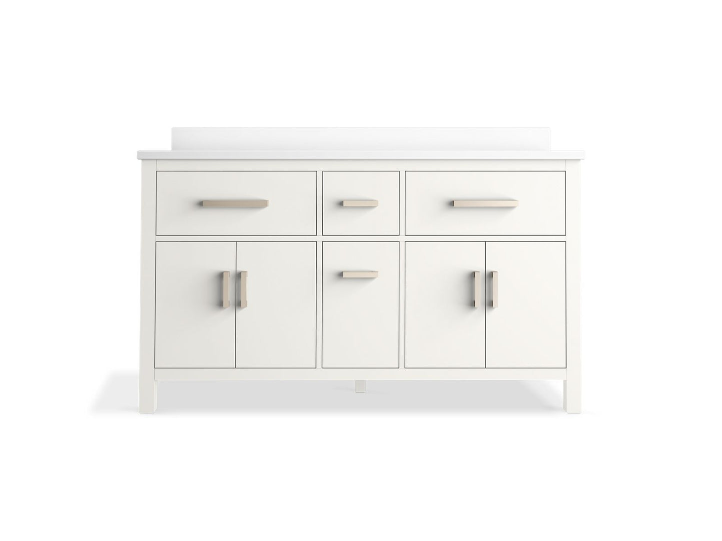 KOHLER K-40641-BD1-0 Kresla 60" Bathroom Vanity Cabinet With Sinks And Quartz Top In White