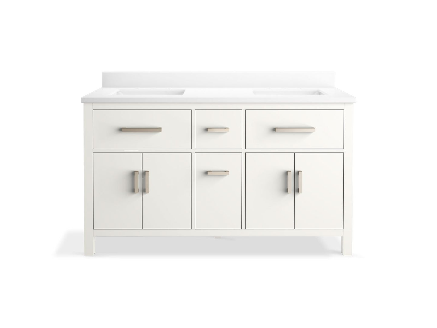 KOHLER K-40641-BD1-0 Kresla 60" Bathroom Vanity Cabinet With Sinks And Quartz Top In White