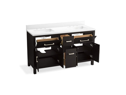 KOHLER Kresla 60" bathroom vanity cabinet with sinks and quartz top - Carbon Oak, K-40641-BD1-BWK