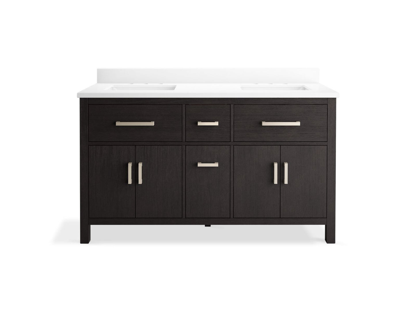 KOHLER K-40641-BD1-BWK Kresla 60" Bathroom Vanity Cabinet With Sinks And Quartz Top In Carbon Oak