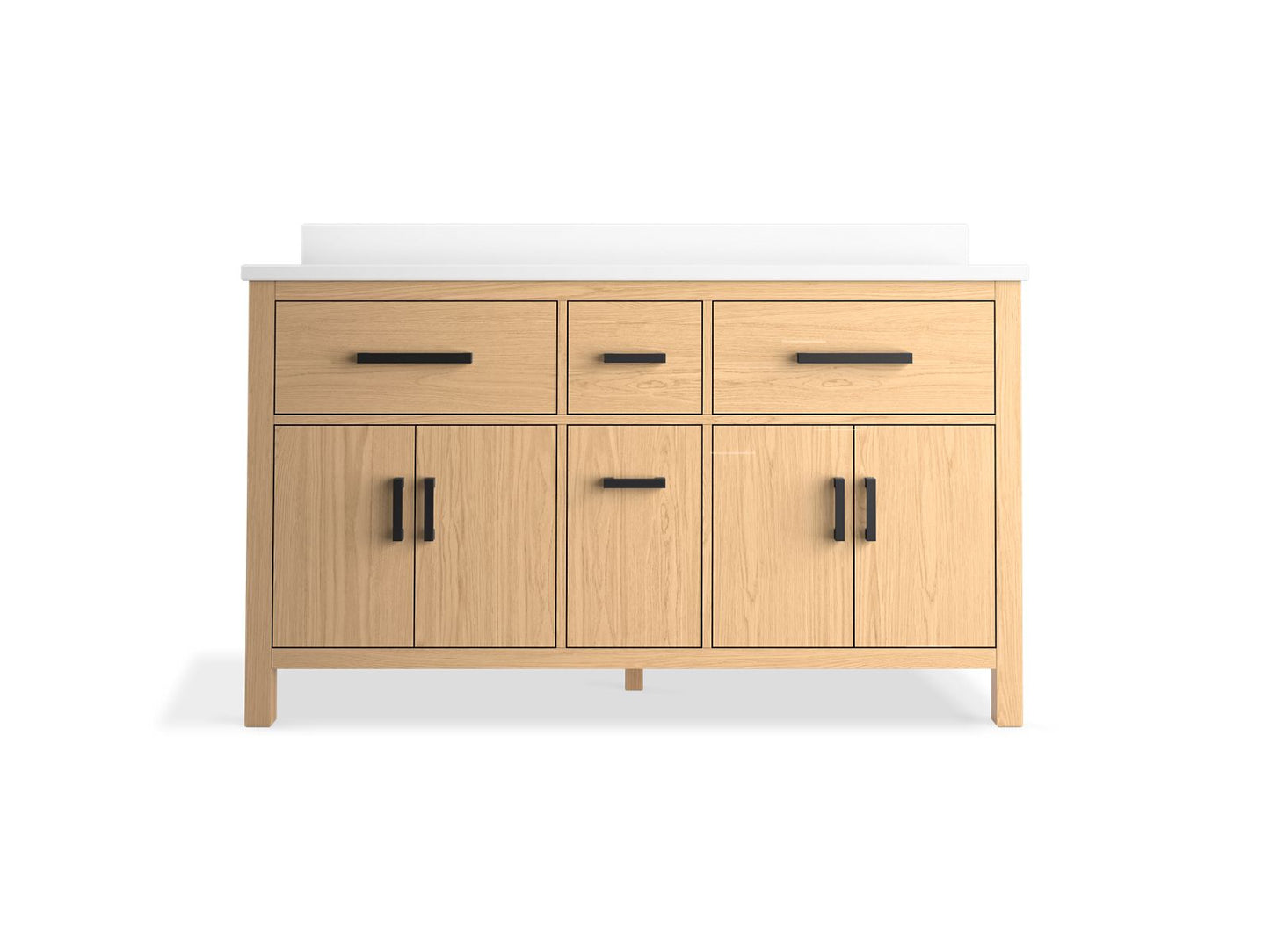 KOHLER K-40641-BD1-WEK Kresla 60" Bathroom Vanity Cabinet With Sinks And Quartz Top In Light Oak