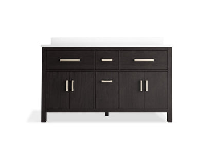 KOHLER Kresla 60" bathroom vanity cabinet with sinks and quartz top - Carbon Oak, K-40641-BD1-BWK