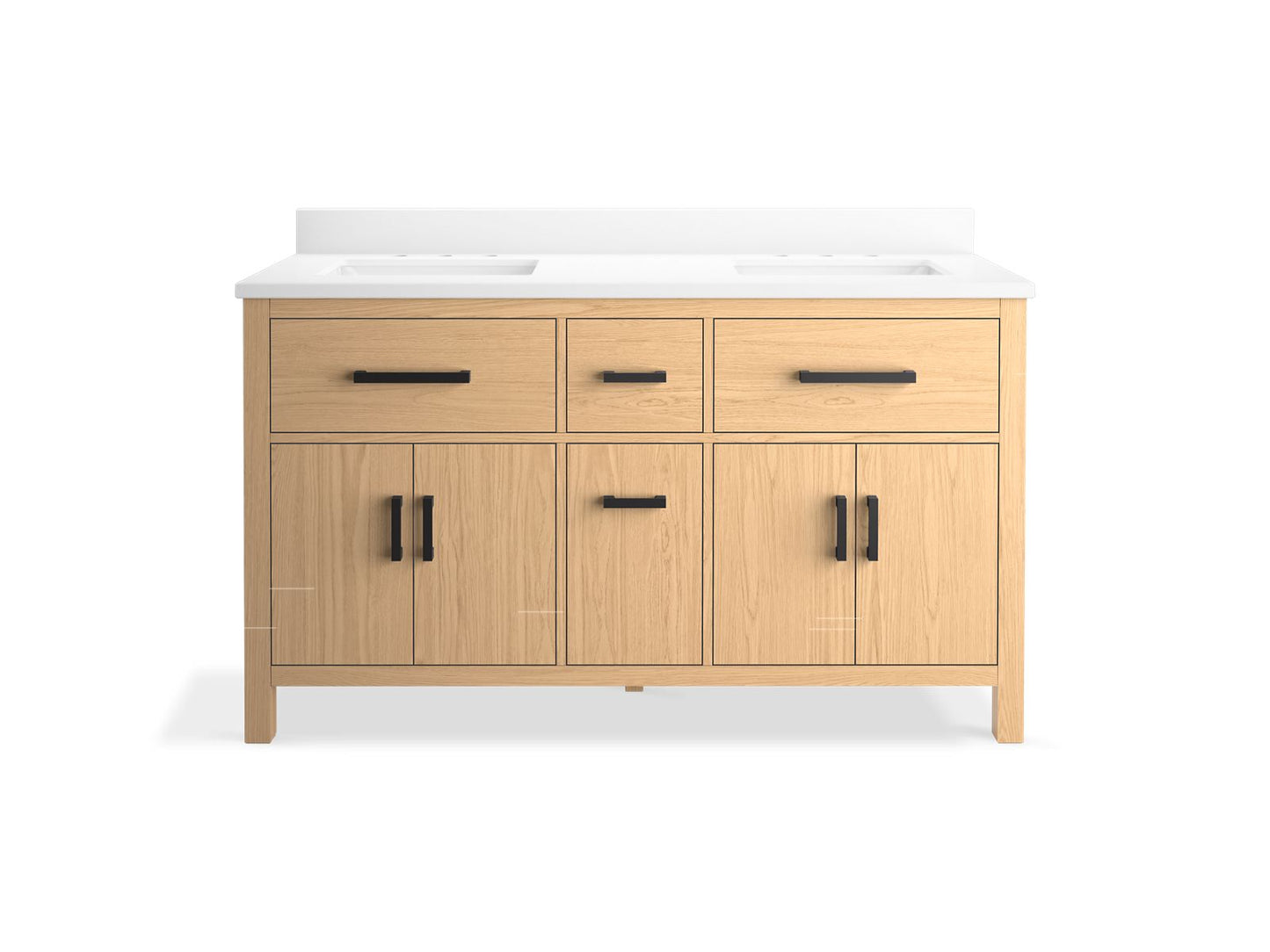 KOHLER K-40641-BD1-WEK Kresla 60" Bathroom Vanity Cabinet With Sinks And Quartz Top In Light Oak