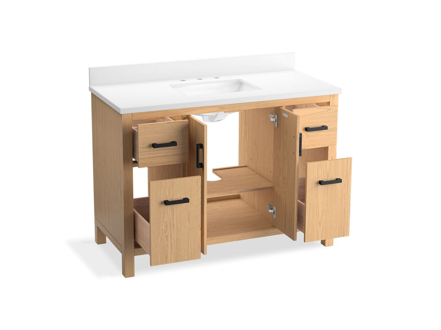 KOHLER K-40640-BD1-WEK Kresla 48" Bathroom Vanity Cabinet With Sink And Quartz Top In Light Oak