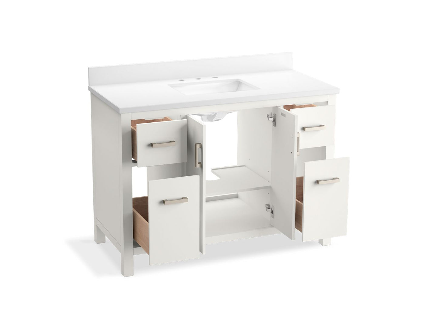 KOHLER K-40640-BD1-0 Kresla 48" Bathroom Vanity Cabinet With Sink And Quartz Top In White