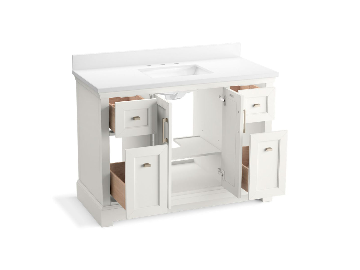 KOHLER K-29262-BD1-0 Charlemont 48" Bathroom Vanity Cabinet With Sink And Quartz Top In White