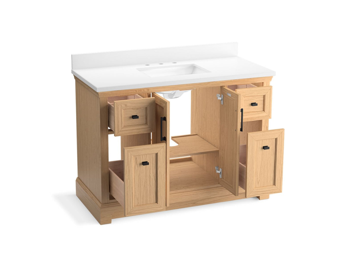 KOHLER K-29262-BD1-WEK Charlemont 48" Bathroom Vanity Cabinet With Sink And Quartz Top In Light Oak