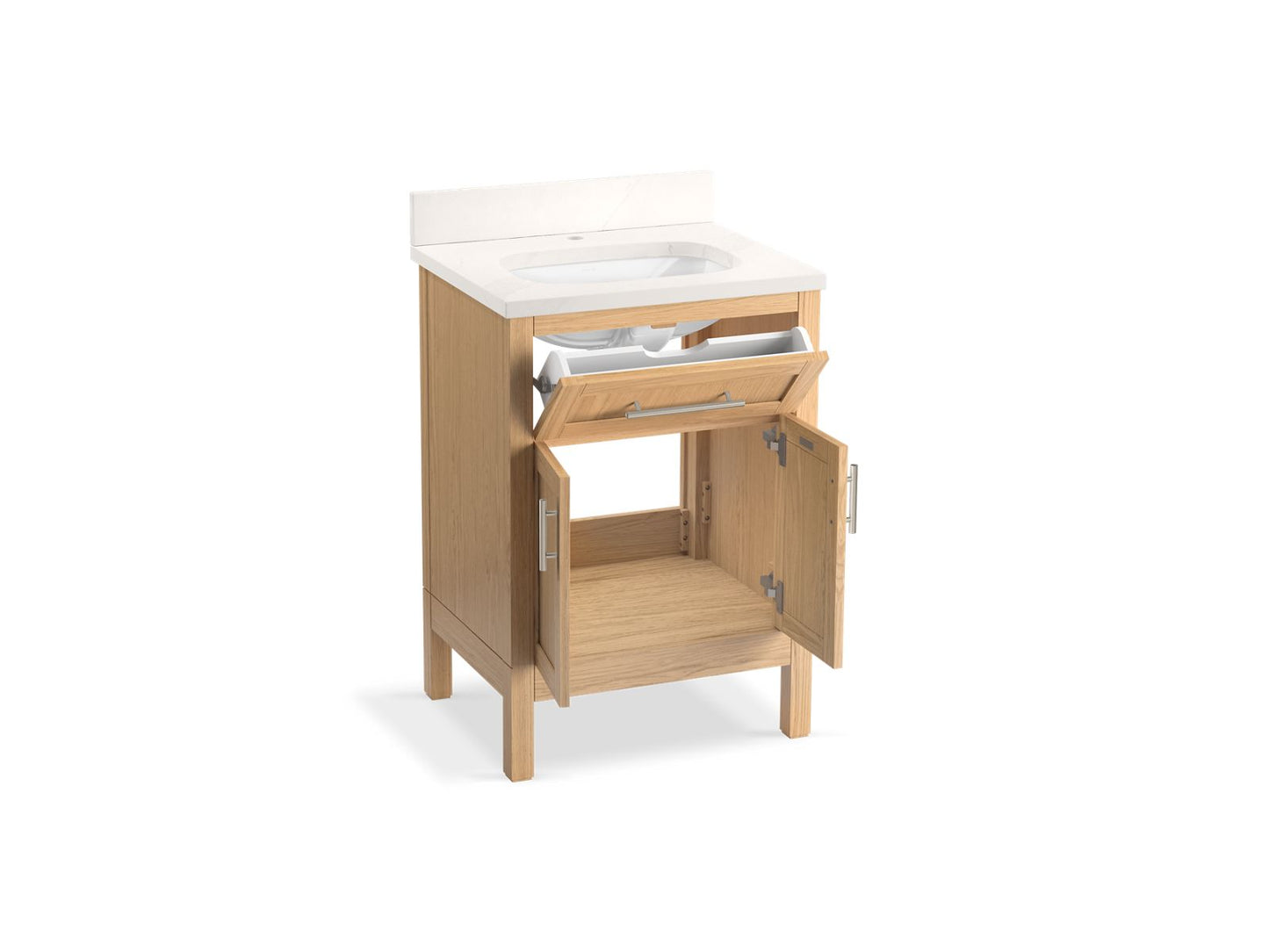 Kohler K-39603-ASB-WEK Hadron 24 In. Bathroom Vanity Cabinet With Sink And Quartz Top In Light Oak