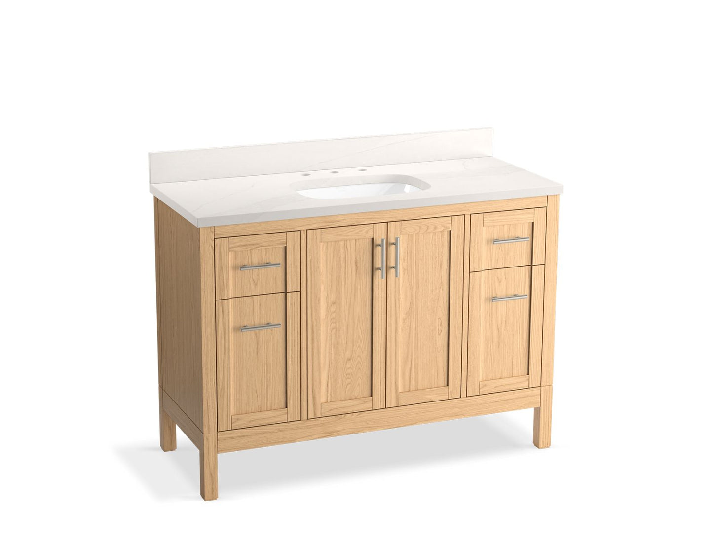 Kohler K-39606-ASB-WEK Hadron 48 In. Bathroom Vanity Cabinet With Sink And Quartz Top In Light Oak