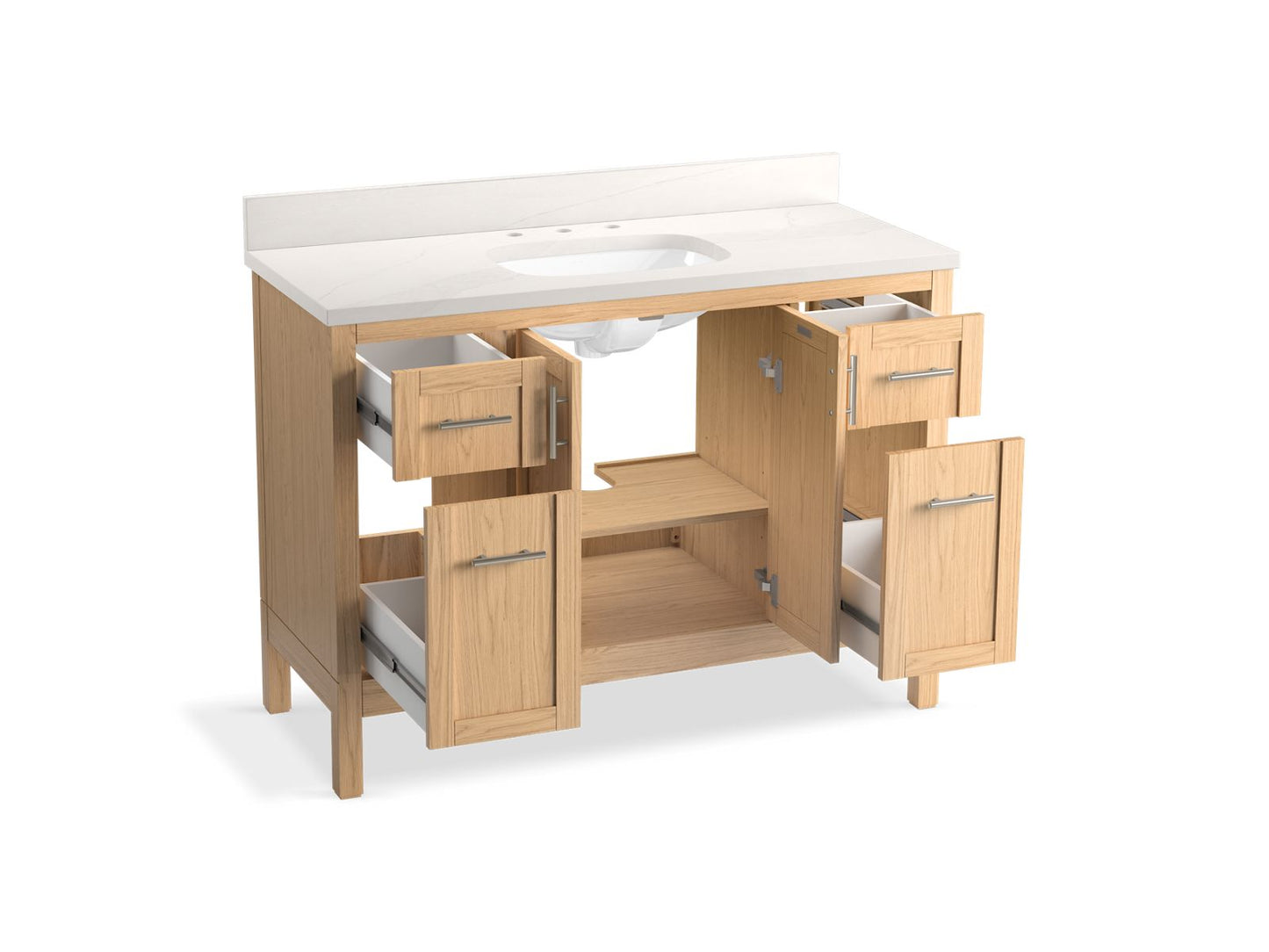 Kohler K-39606-ASB-WEK Hadron 48 In. Bathroom Vanity Cabinet With Sink And Quartz Top In Light Oak