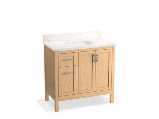 Kohler K-39605-ASB-WEK Hadron 36 In. Bathroom Vanity Cabinet With Sink And Quartz Top In Light Oak