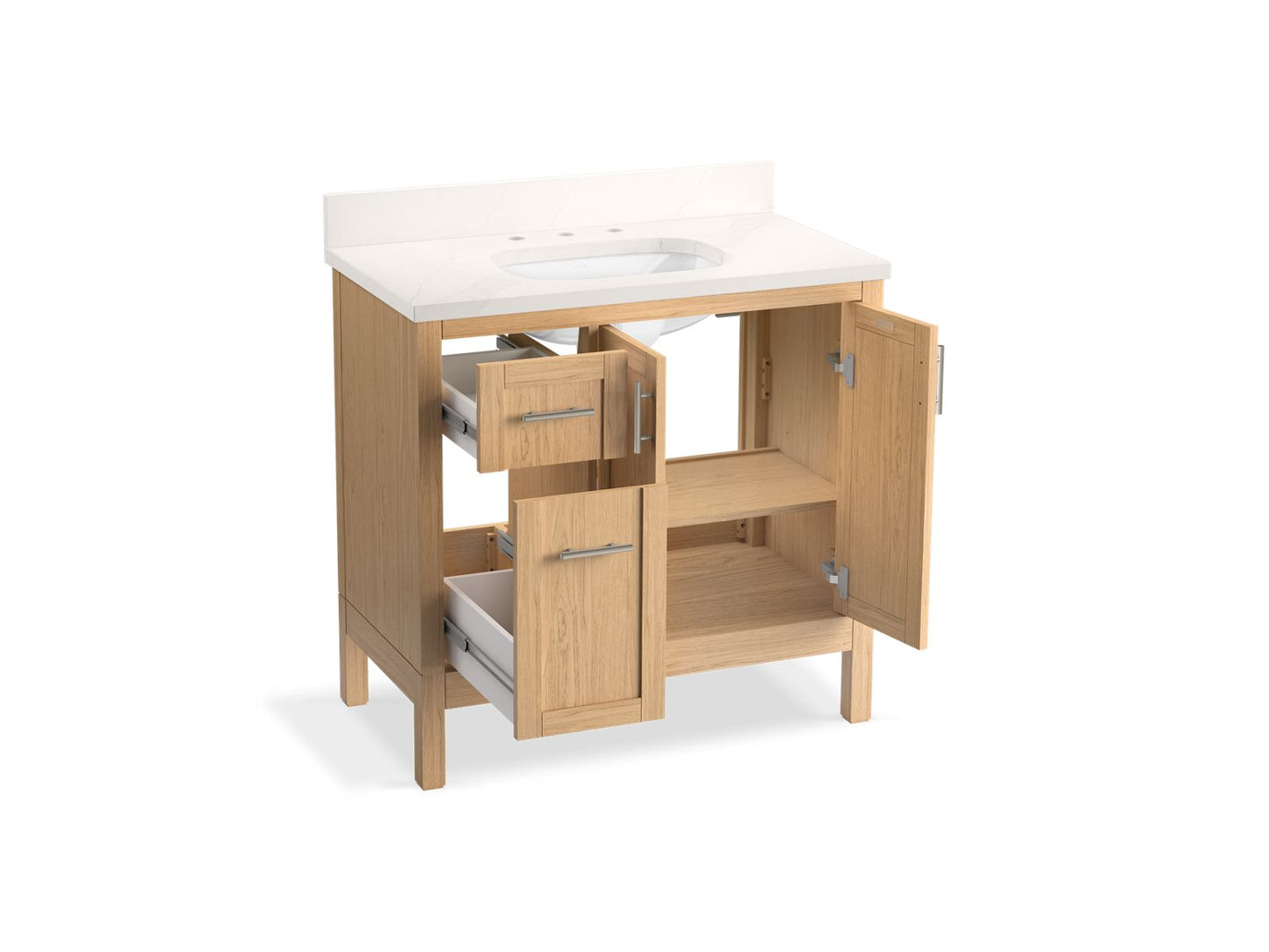 Kohler K-39605-ASB-WEK Hadron 36 In. Bathroom Vanity Cabinet With Sink And Quartz Top In Light Oak