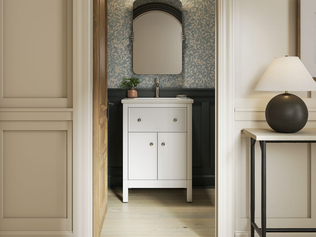 KOHLER K-35018-0 Malin By Studio Mcgee 24" Bathroom Vanity Cabinet With Sink And Quartz Top - White