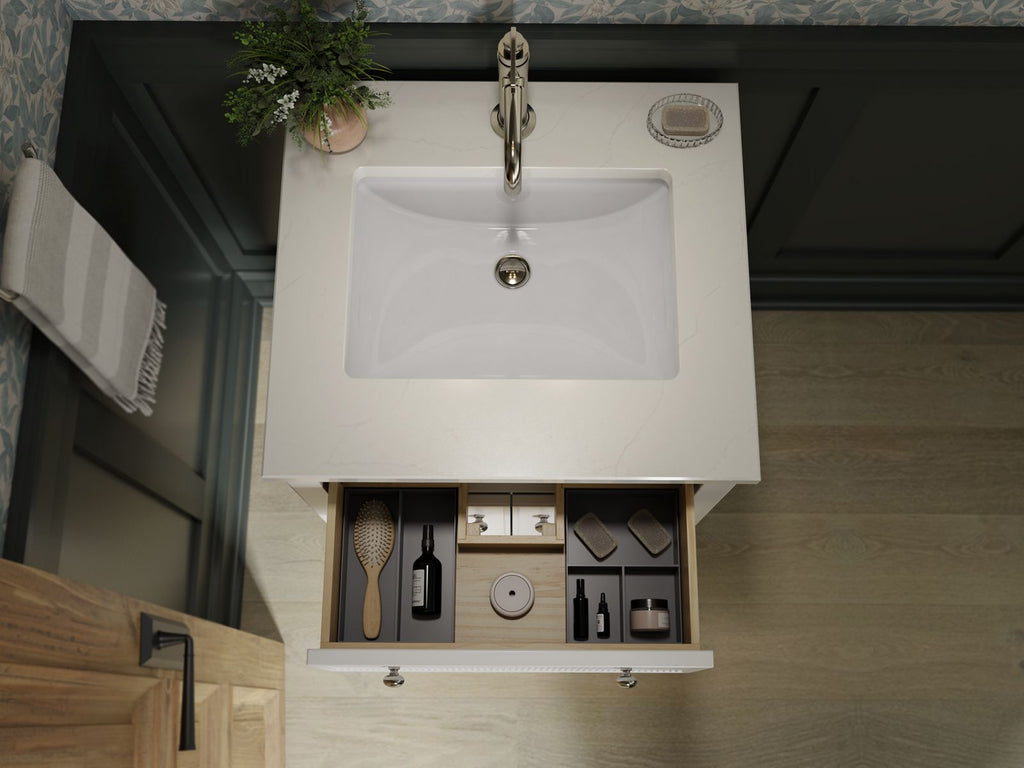 KOHLER K-35018-0 Malin By Studio Mcgee 24" Bathroom Vanity Cabinet With Sink And Quartz Top - White