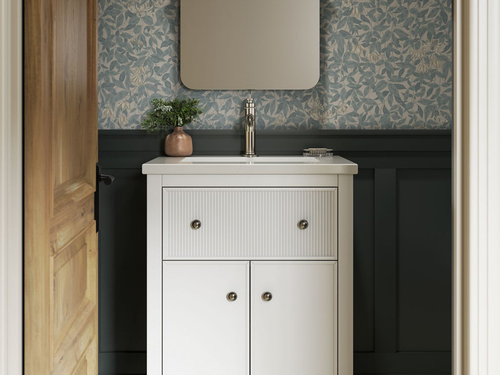 KOHLER K-35018-0 Malin By Studio Mcgee 24" Bathroom Vanity Cabinet With Sink And Quartz Top - White