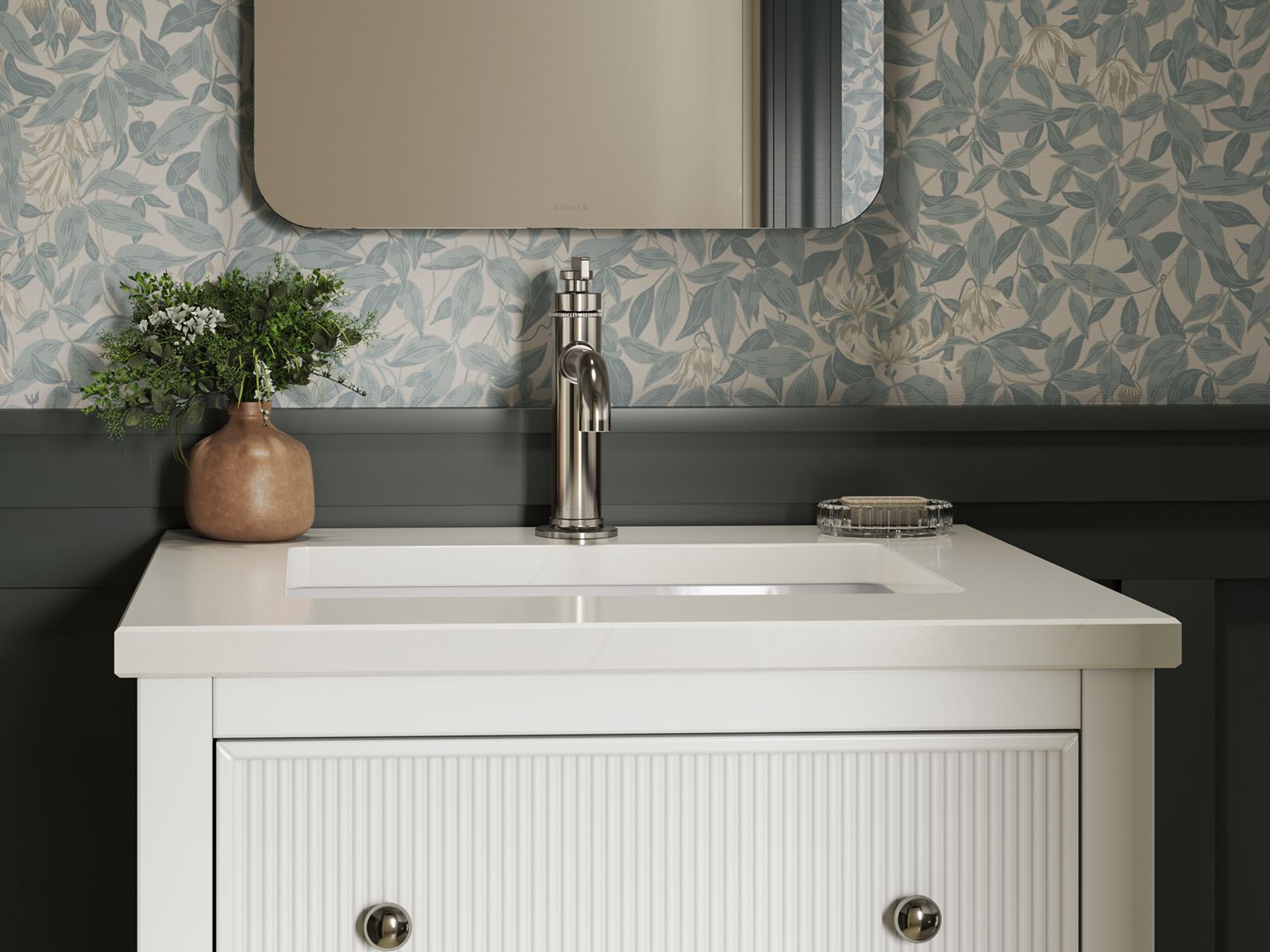 KOHLER K-35018-0 Malin By Studio Mcgee 24" Bathroom Vanity Cabinet With Sink And Quartz Top - White