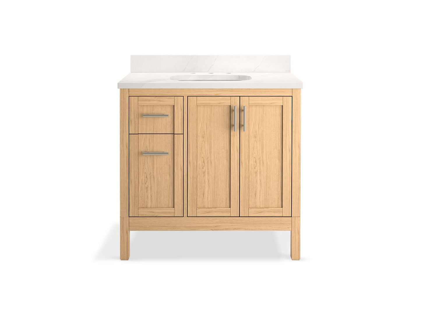 Kohler K-39605-ASB-WEK Hadron 36 In. Bathroom Vanity Cabinet With Sink And Quartz Top In Light Oak