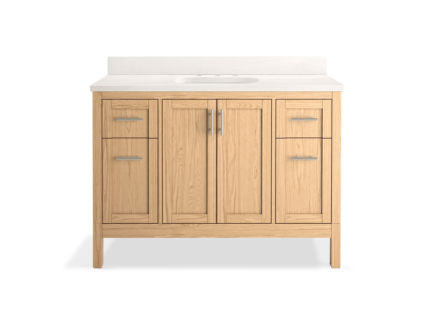 Kohler K-39606-ASB-WEK Hadron 48 In. Bathroom Vanity Cabinet With Sink And Quartz Top In Light Oak