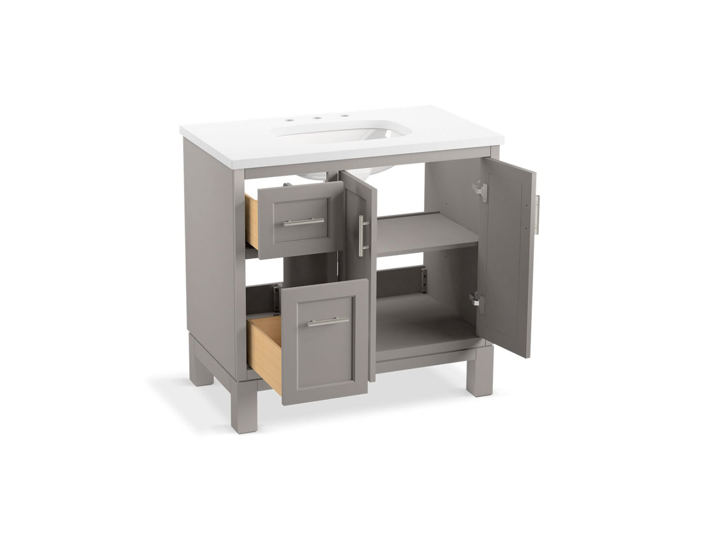 KOHLER K-31244-ASB-1WT Quo 36" Bathroom Vanity Cabinet With Sink And Quartz Top In Mohair Grey