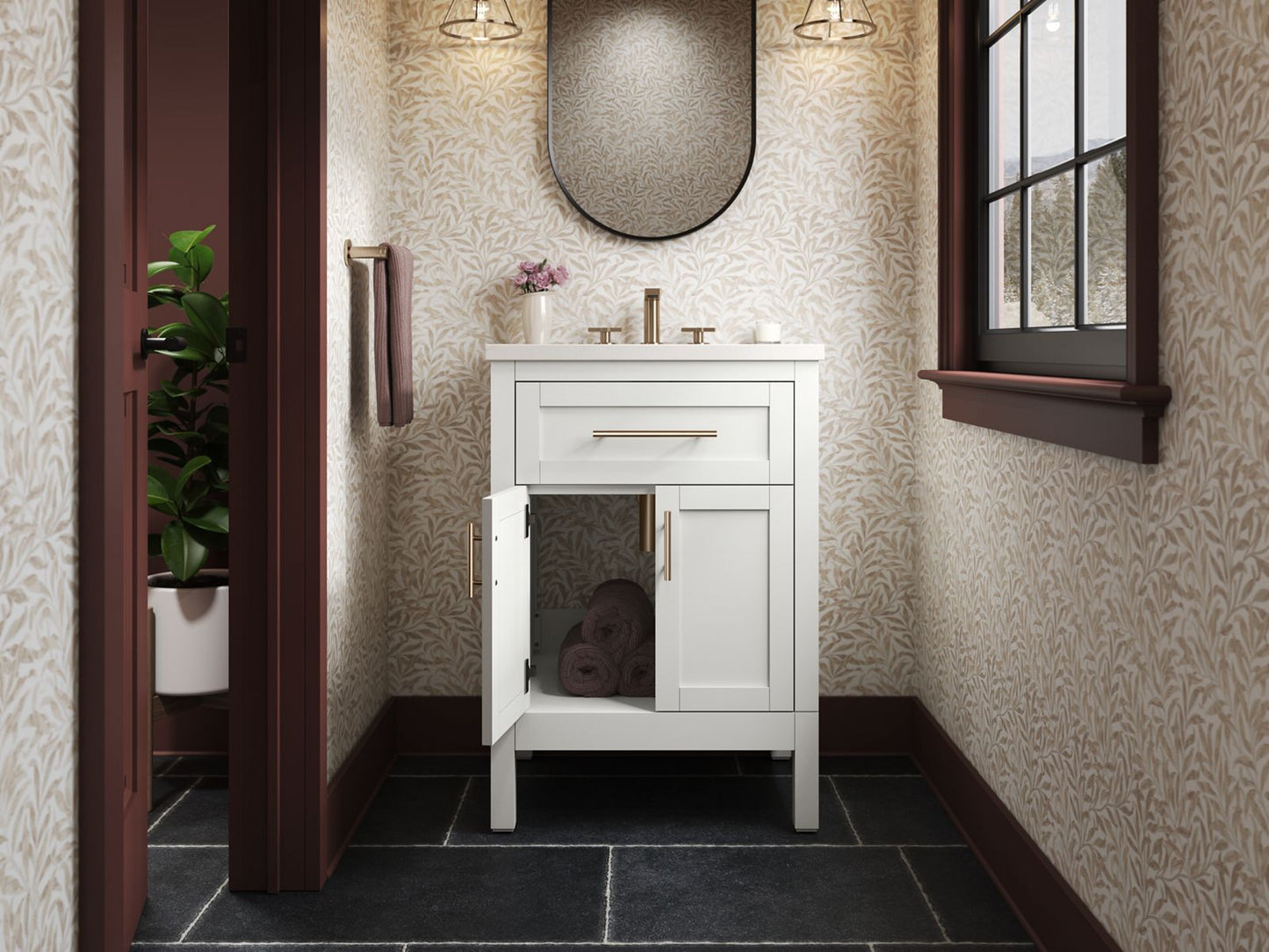 KOHLER K-39603-ASB-0 Hadron 24" Bathroom Vanity Cabinet With Sink And Quartz Top In White