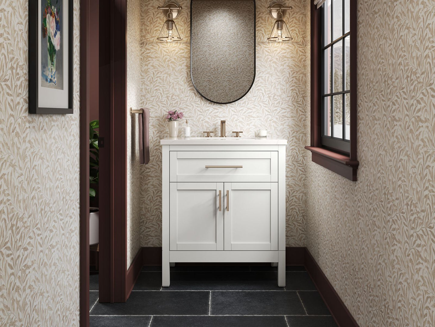 KOHLER K-39604-ASB-0 Hadron 30" Bathroom Vanity Cabinet With Sink And Quartz Top In White