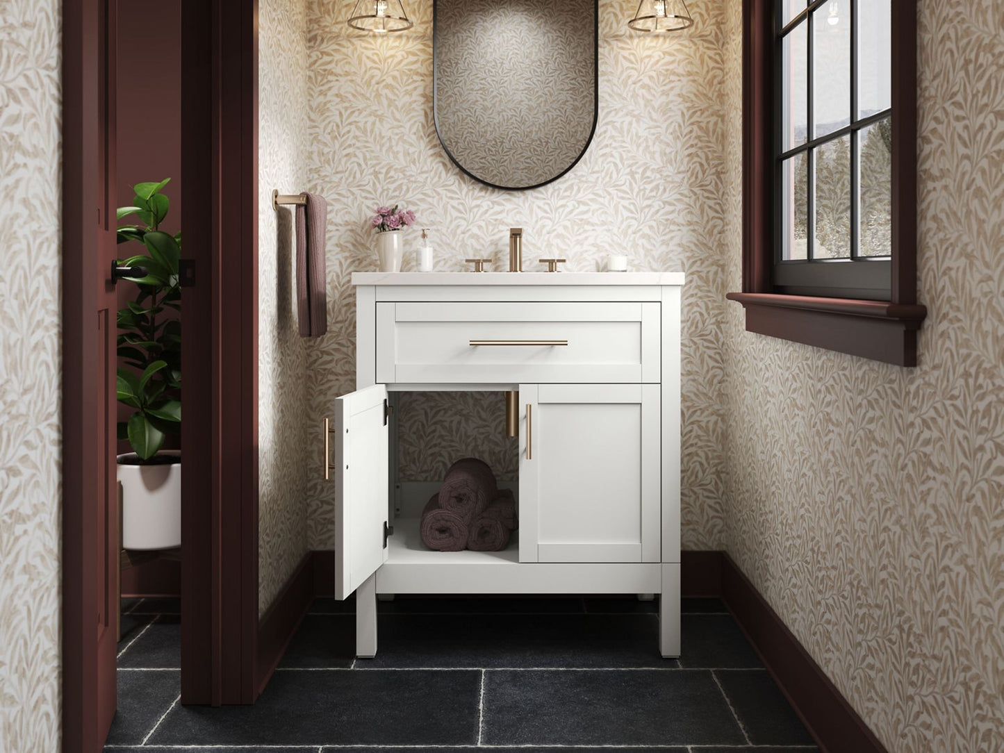 KOHLER K-39604-ASB-0 Hadron 30" Bathroom Vanity Cabinet With Sink And Quartz Top In White